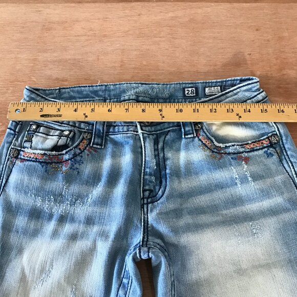 Miss Me Cuffed Capri Jeans Women 28 Blue Low Rise Distressed Embroidered 17200 - Picture 11 of 15